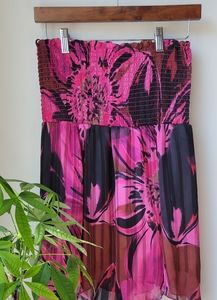 Cache Strapless Floral Tank Top in Hot Pink, Black & Brown
